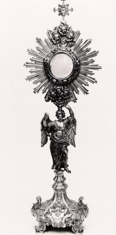 angelo e cherubini e motivi decorativi (ostensorio - a raggiera) - ambito napoletano (inizio sec. XVIII)