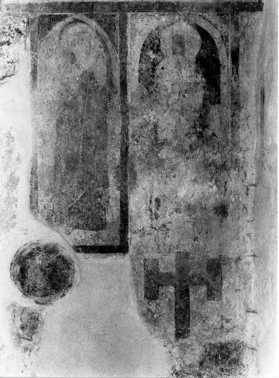 due Santi e tondo con busto (dipinto) - ambito laziale (secc. XIII/ XIV)