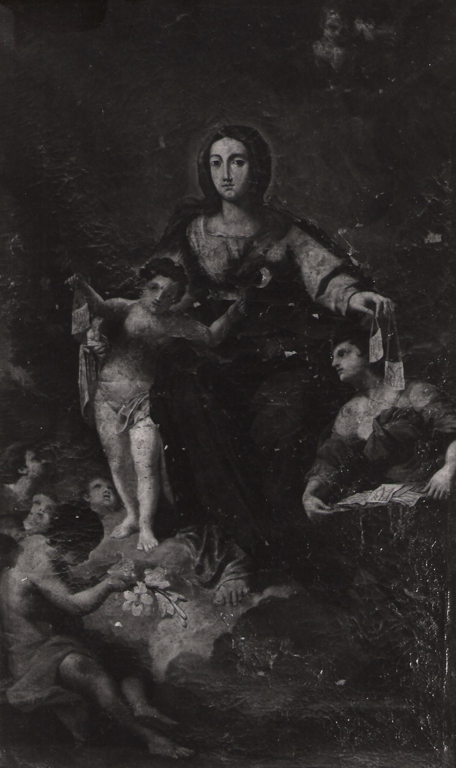 Madonna con personaggi che implorano il suo aiuto (dipinto) - ambito laziale (seconda metà sec. XVIII)