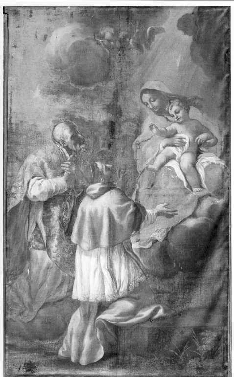 Madonna con Bambino, San Filippo Neri e San Carlo Borromeo (dipinto) di Romanelli Giovanni Francesco (scuola) (fine sec. XVII)
