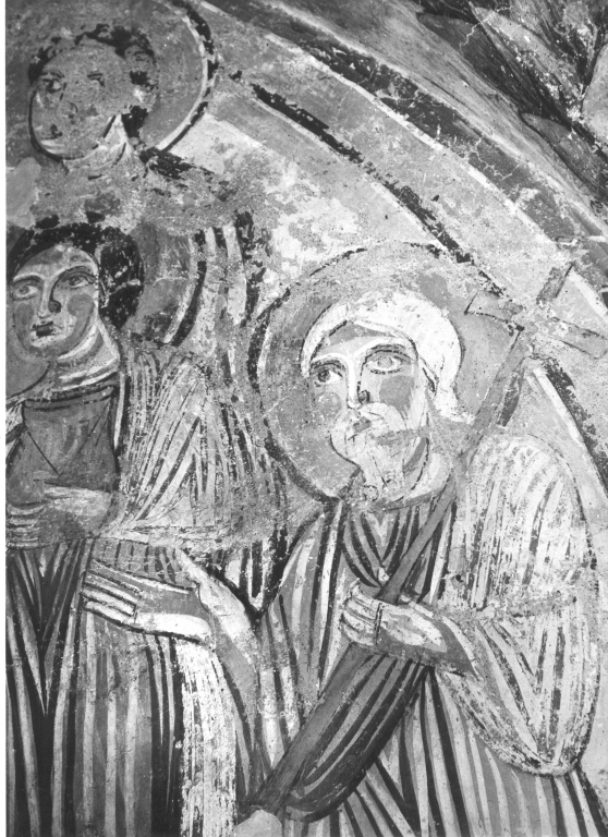 Cristo in trono tra apostolo e oranti (dipinto) - ambito cassinese (seconda metà sec. XII)