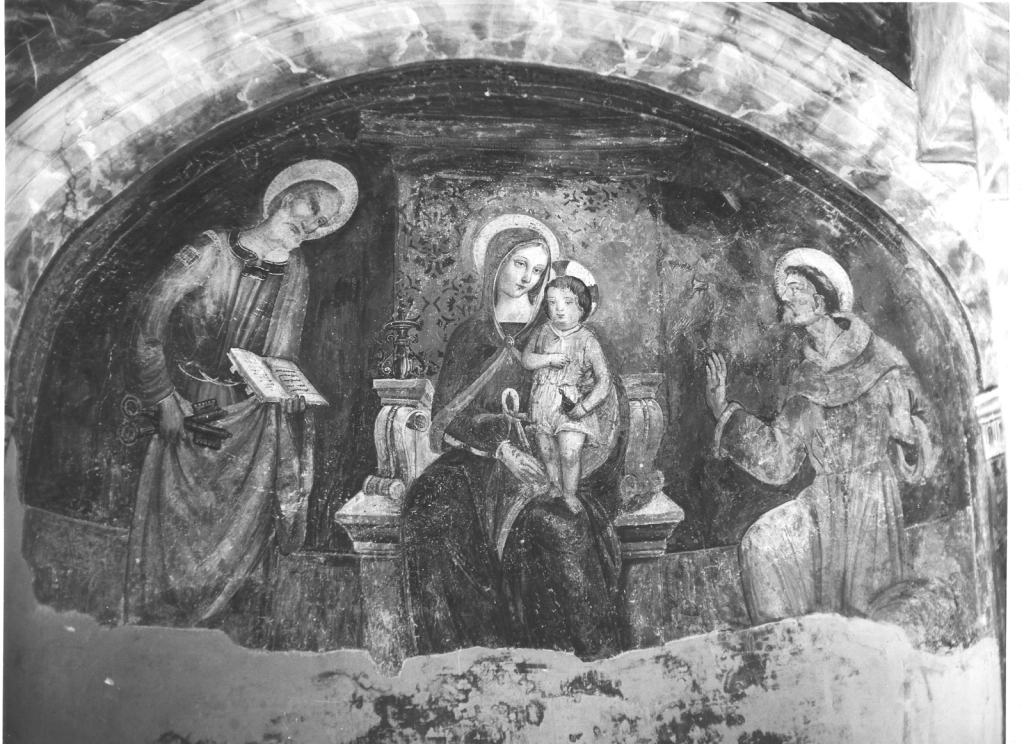Madonna con Bambino fra i santi Pietro e Francesco (dipinto) - ambito laziale (sec. XVI)