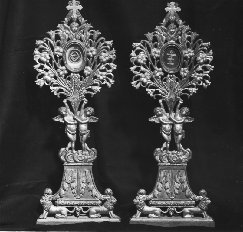 reliquiario - a ostensorio, coppia - ambito laziale (fine/inizio secc. XVIII/ XIX)