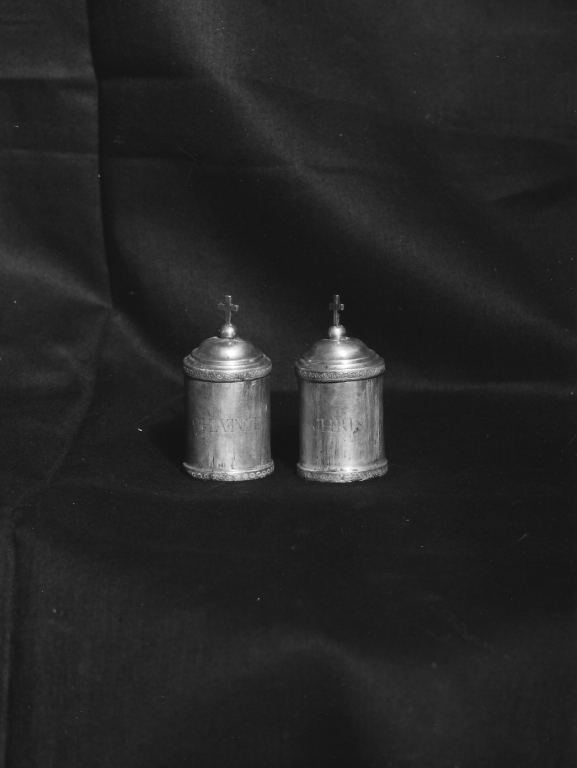 vasetti per oli santi, coppia - ambito laziale (inizio sec. XIX)