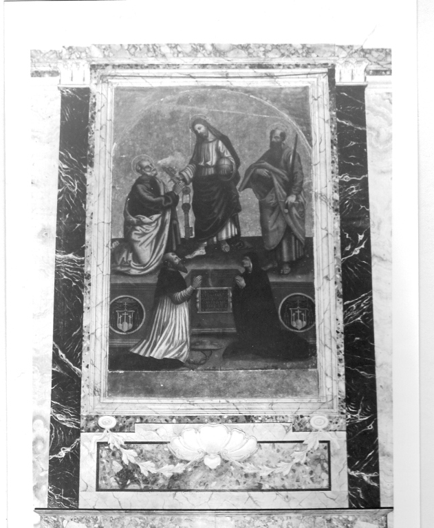 Cristo tra i Santi Pietro e Paolo, Egidio da Viterbo e la sorella Pacifica (dipinto) di Ippolito Romano (sec. XVI)