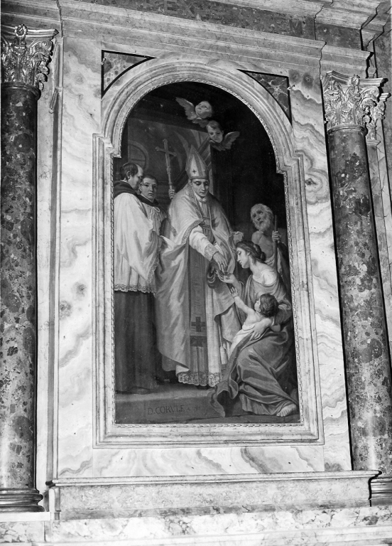 San Tommaso da Villanova distibuisce l'elemosina ai poveri (dipinto) di Corvi Domenico (sec. XVIII)