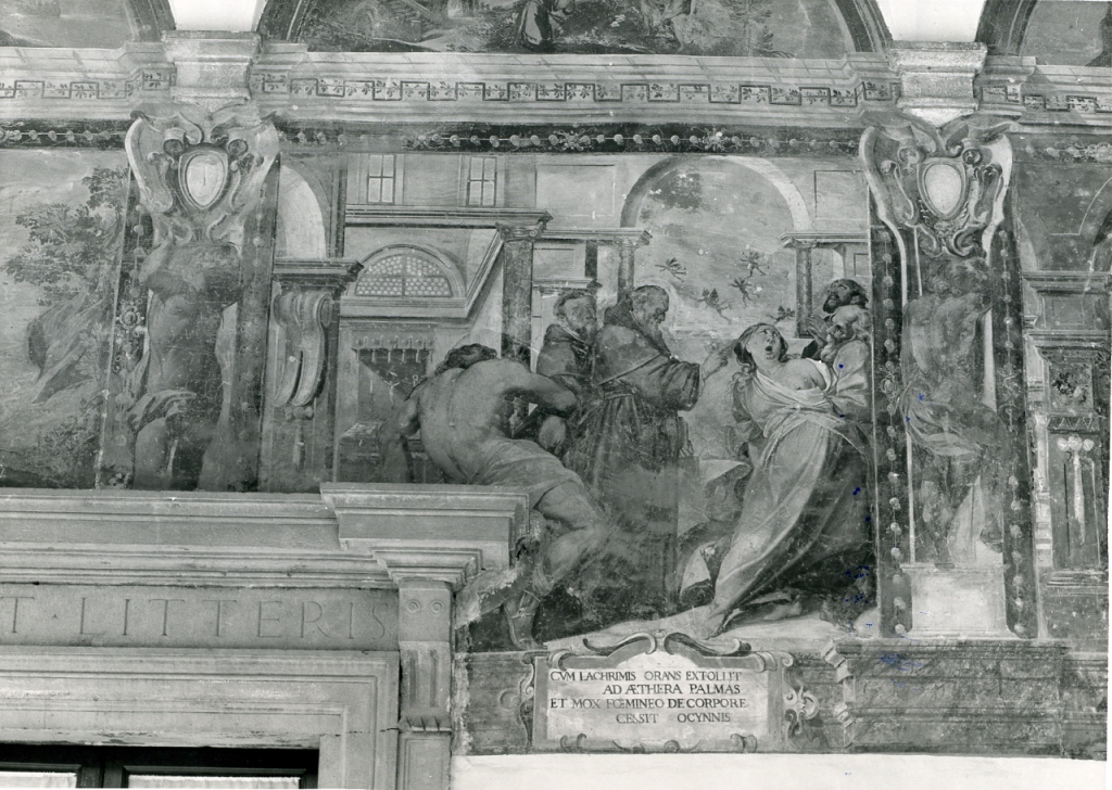 Sant'Agostino esorcizza una donna indemoniata (dipinto) di Ganassini Marzio (inizio sec. XVII)