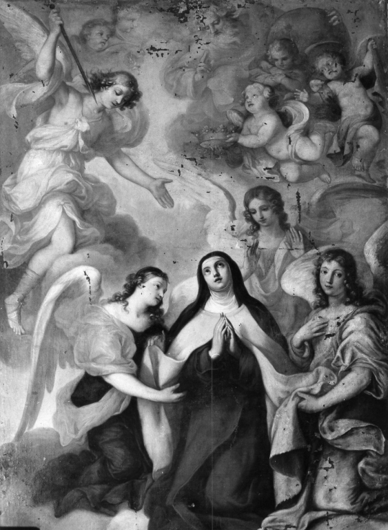 Santa Teresa d'Avila ha la visione dell'angelo che le trafigge il cuore con una freccia ardente (dipinto) di De La Haye Lucas detto Fra' Luca Fiammingo (sec. XVII)