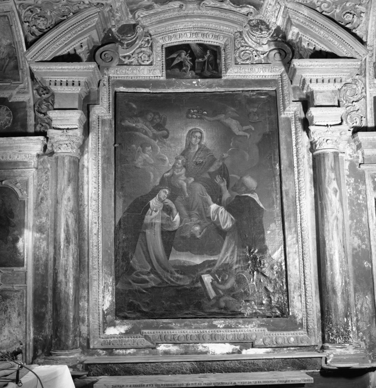 Madonna del Rosario con San Domenico e Santa Caterina da Siena; annunciazione (dipinto) - ambito romano (sec. XVII)