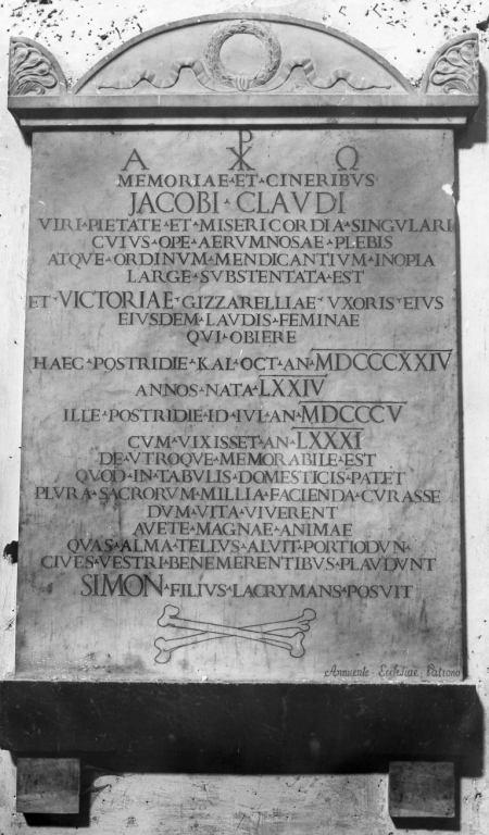 lapide tombale - ambito laziale (primo quarto sec. XIX)