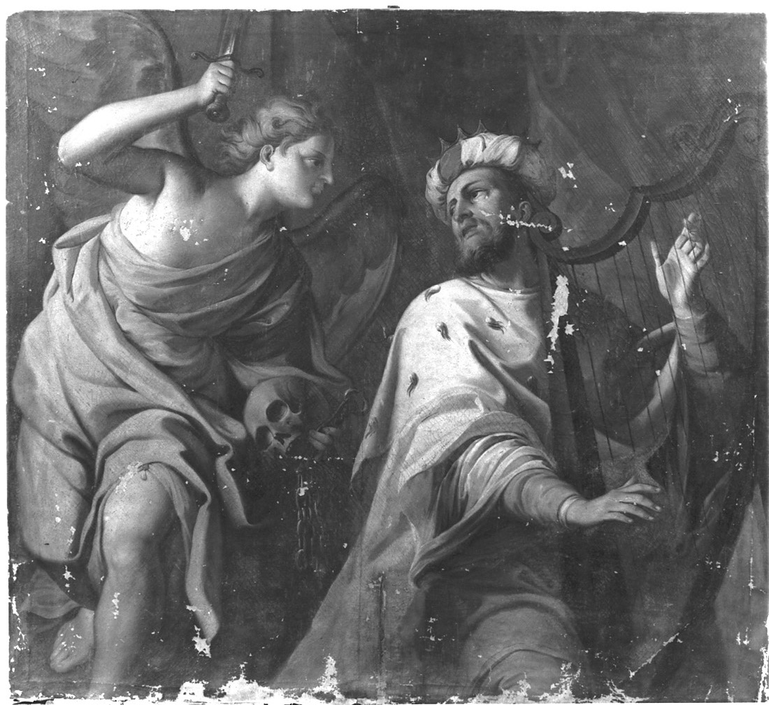 Un angelo appare a re David con i simboli delle tre punizioni (dipinto) di Tirrito Fedele detto Fedele da San Biagio (seconda metà sec. XVIII)