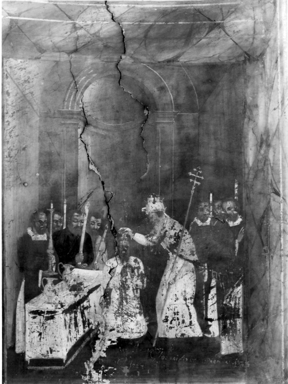 San Silvestro battezza l'imperatore Costantino (dipinto, ciclo) di Torresani Alessandro (attribuito) (sec. XVI)