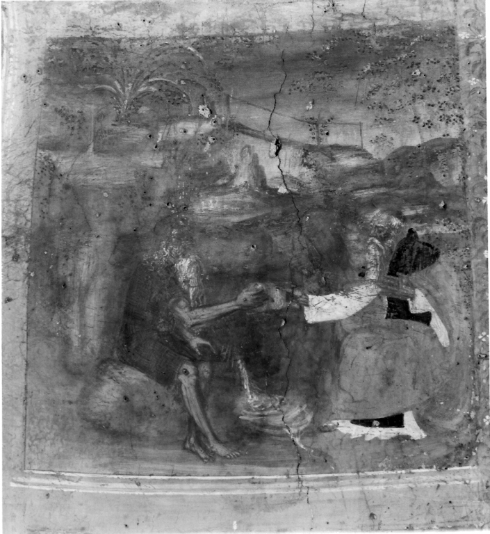 Sant'Antonio Abate e San Paolo Eremita nutriti da un corvo (dipinto, ciclo) di Torresani Alessandro (seconda metà sec. XVI)