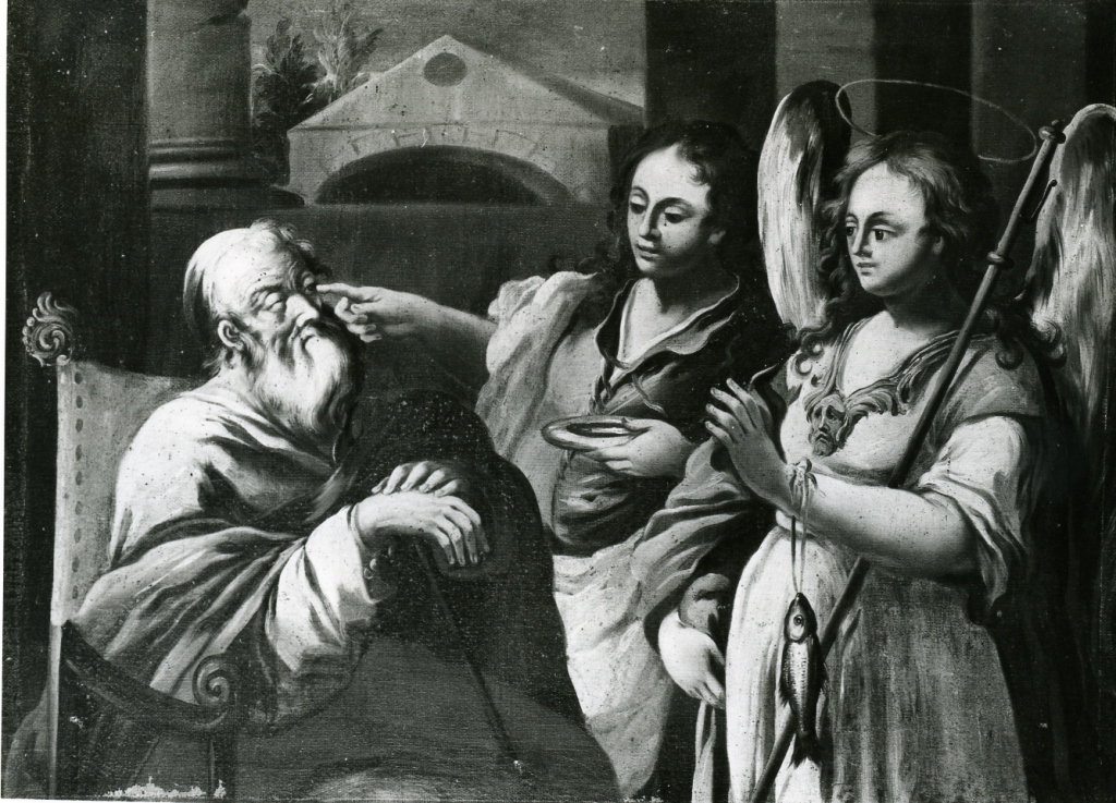 Tobiolo ridà la vista a Tobia (dipinto, pendant) - ambito laziale (fine sec. XIX)