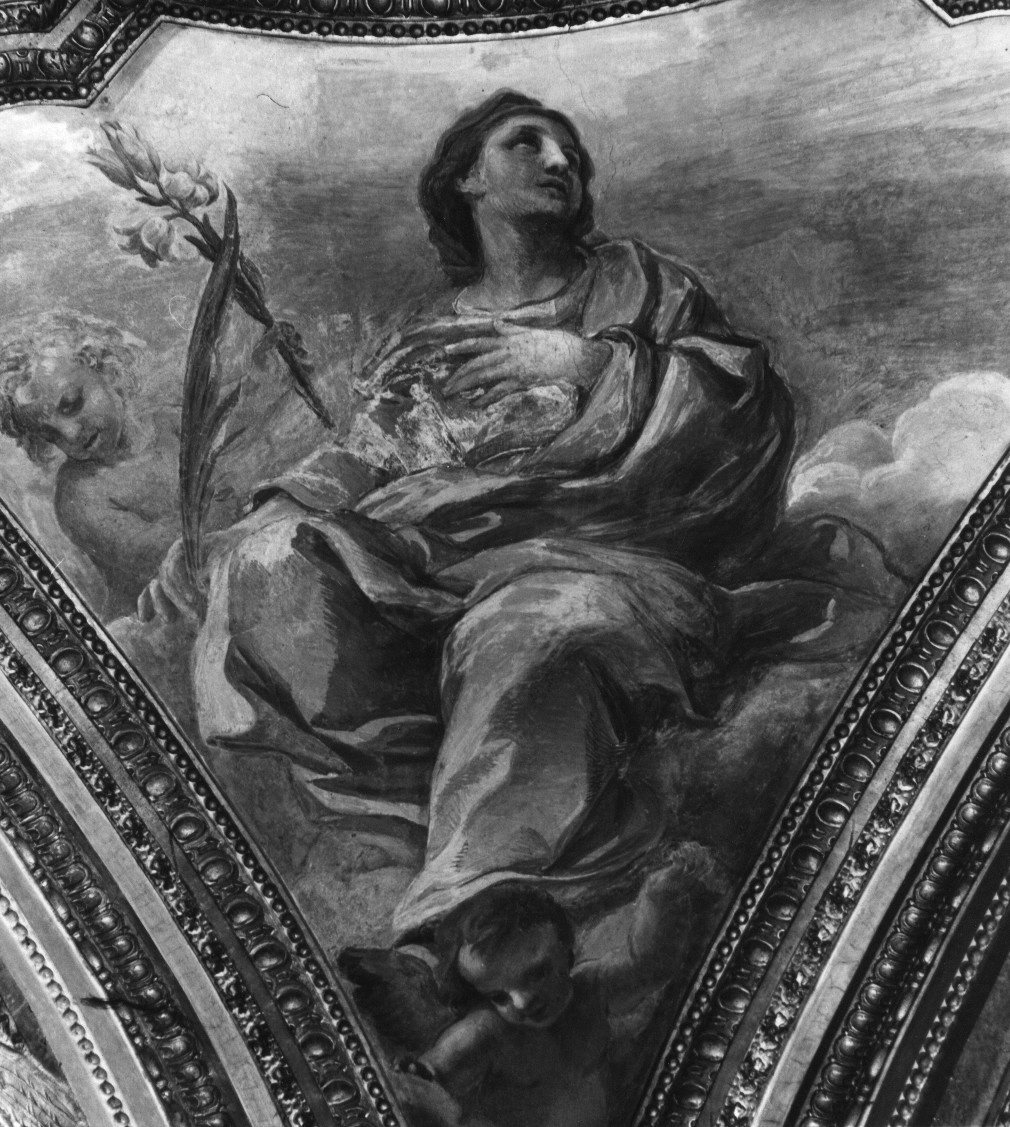 Dio Padre benedicente e santi (decorazione pittorica) di Courtois Guillaume detto Borgognone (sec. XVII)