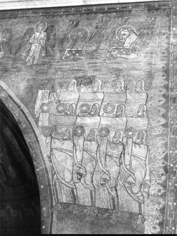 I Ventiquattro Seniori dell'Apocalisse e gli Esseri Viventi adorano l'Agnello mistico (decorazione musiva) - bottega romana (sec. IX)