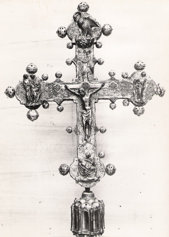 Cristo crocifisso con la Madonna, Evangelisti e Profeti (croce processionale) di Gallucci Nicola da Guardiagrele (maniera) (terzo quarto sec. XV)