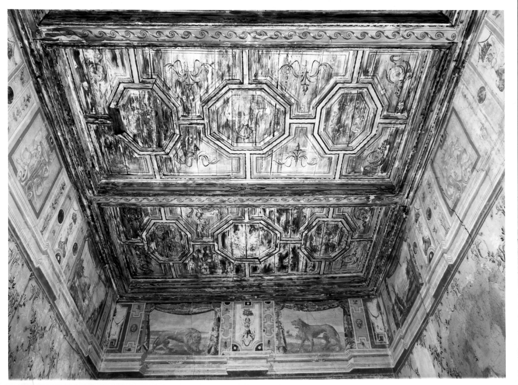 motivi decorativi a grottesche (soffitto a cassettoni) - ambito romano (seconda metà sec. XVI)