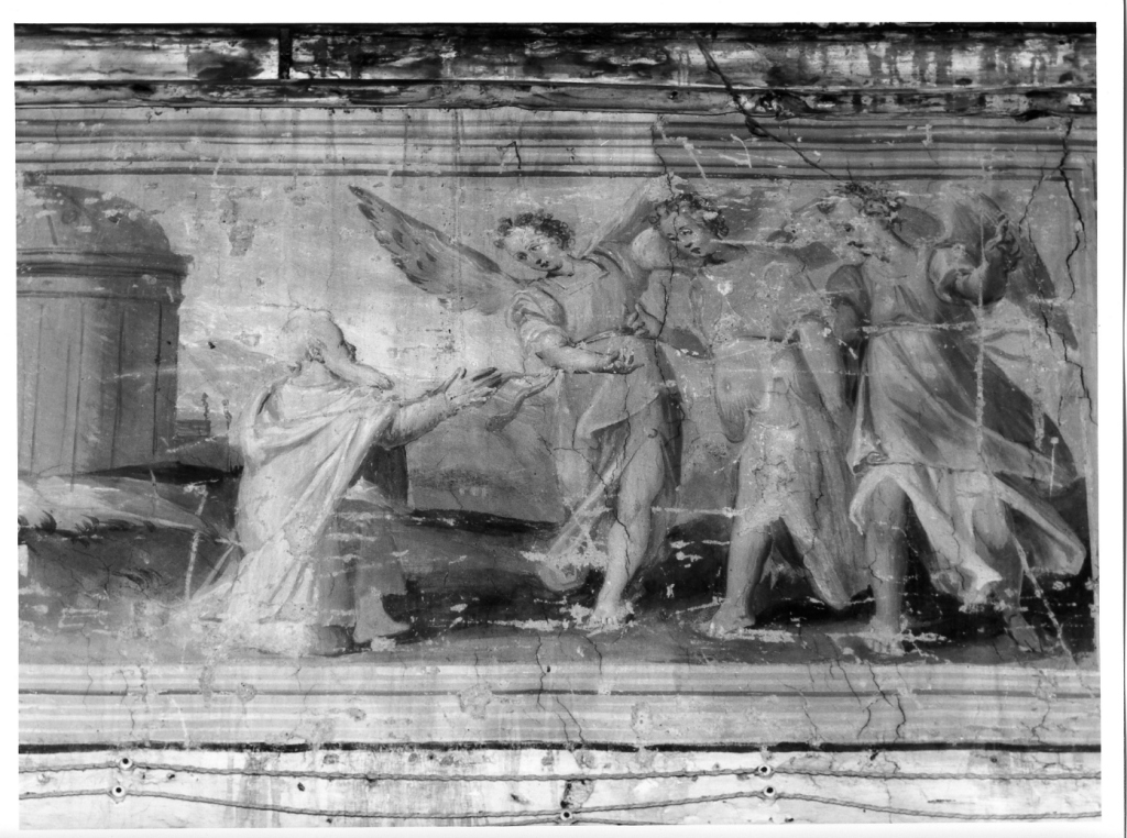 Abramo e i tre angeli (dipinto, ciclo) di Fontana Prospero (cerchia) (seconda metà sec. XVI)