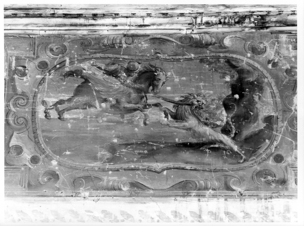 Bellerofonte uccide la chimera (decorazione pittorica, ciclo) di Fontana Prospero (cerchia) (seconda metà sec. XVI)