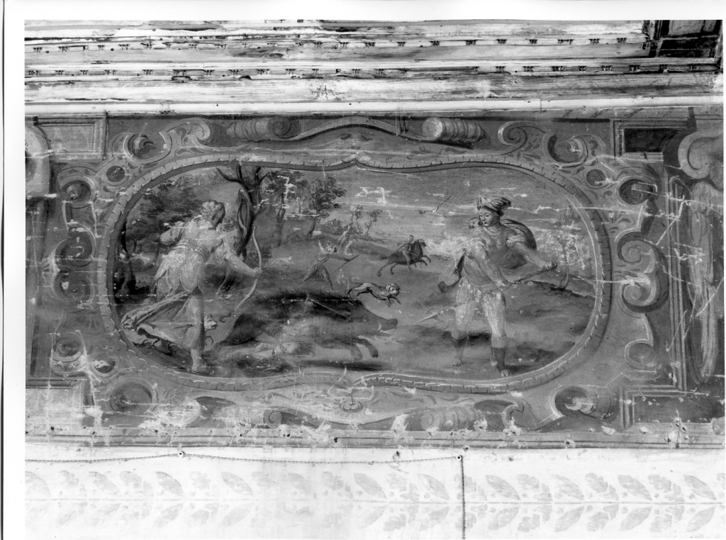 caccia al cinghiale (decorazione pittorica, ciclo) di Fontana Prospero (cerchia) (seconda metà sec. XVI)