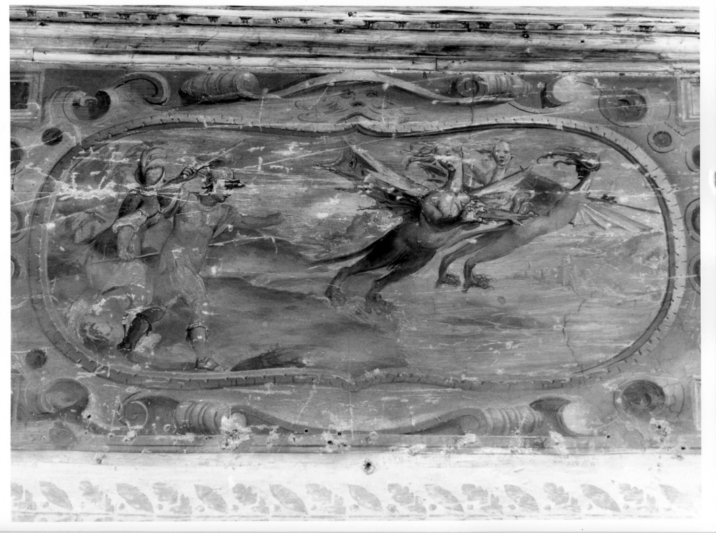 Enea lotta con le arpie (decorazione pittorica, ciclo) di Fontana Prospero (cerchia) (seconda metà sec. XVI)