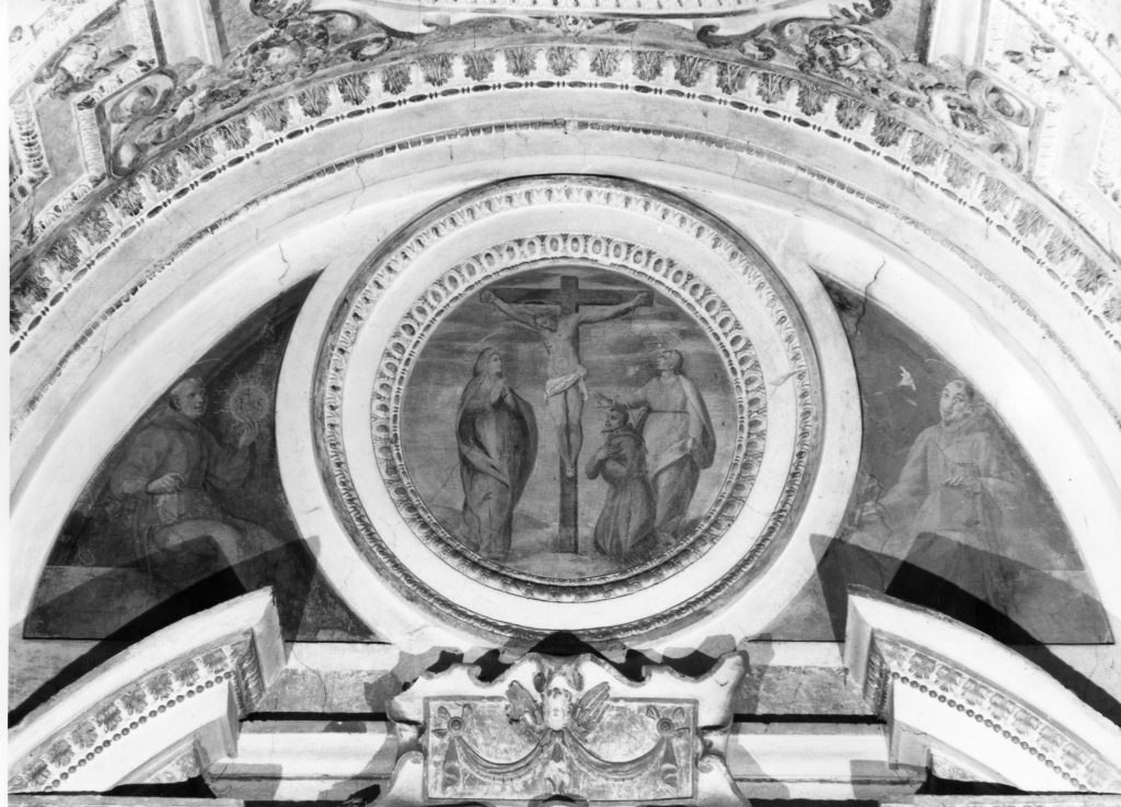 crocifissione con i santi Francesco, Gioacchino da Fiore e Antonio (dipinto) - ambito romano (secc. XVI/ XVII)