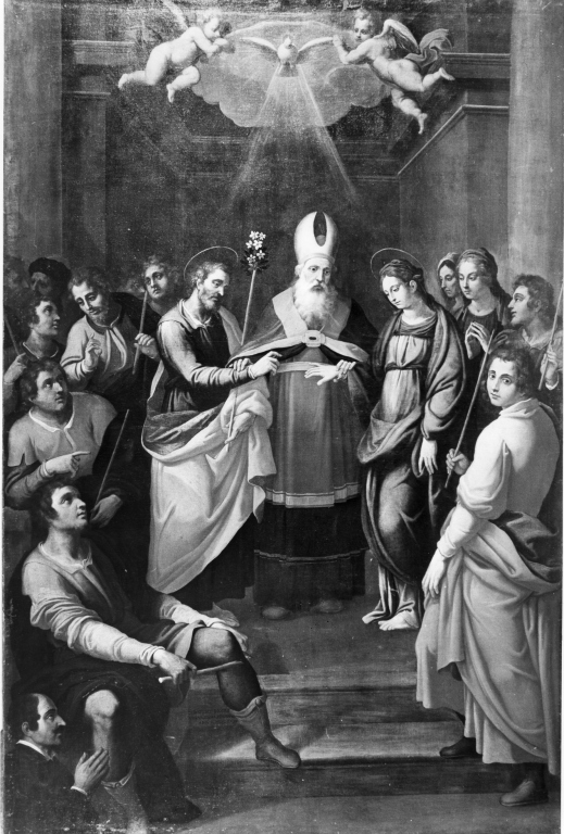 Sposalizio di Maria Vergine con San Giuseppe (dipinto) di Ricci Giovanni Battista (sec. XVII)