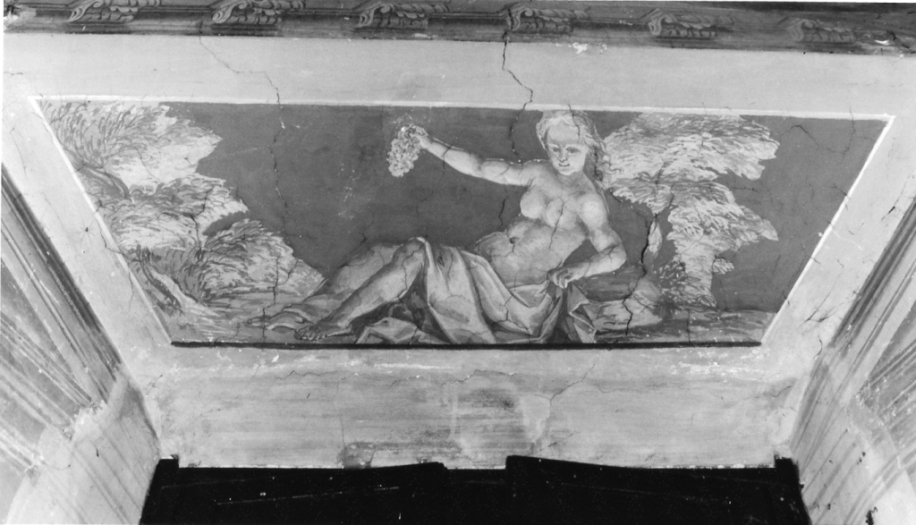 figura femminile seduta (dipinto, complesso decorativo) - ambito laziale (sec. XVII)