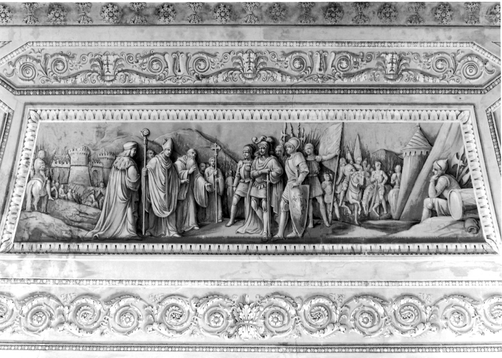 San Romualdo intercede per i tiburtini presso l'imperatore Ottone III (dipinto) di Quadrini Angelo (sec. XIX)