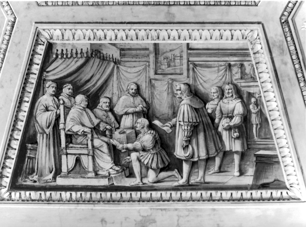papa Adriano IV conferma i privilegi e e libertà di Tivoli (dipinto) di Quadrini Angelo (sec. XIX)