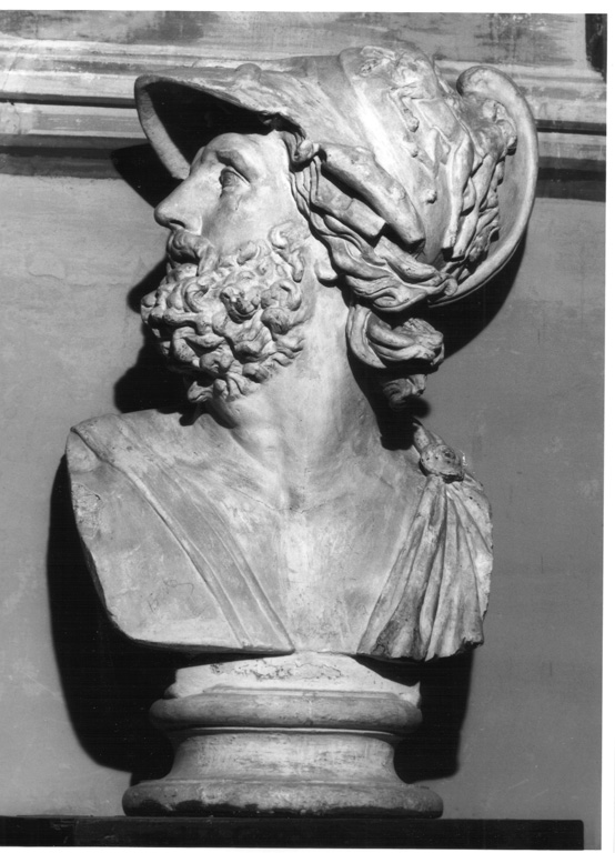 busto di guerriero elmato (busto, serie) - ambito laziale (secc. XVIII/ XIX)