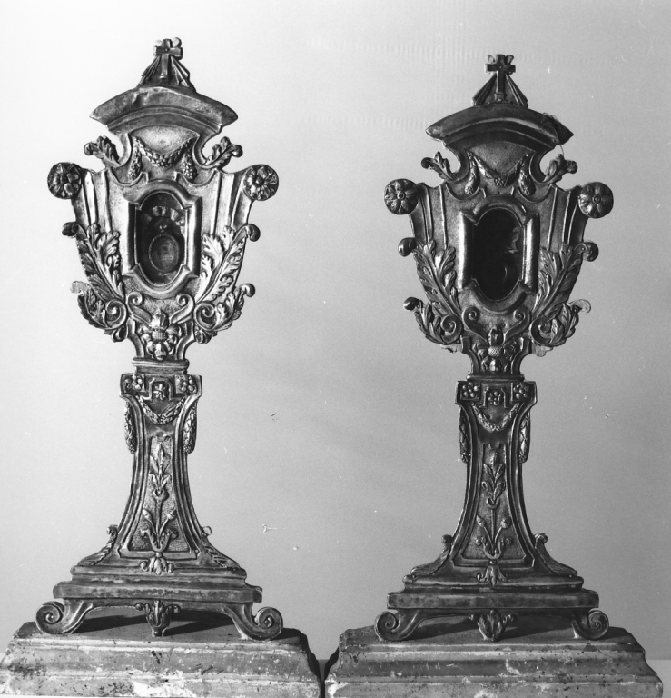 reliquiario - a ostensorio, coppia - ambito laziale (prima metà sec. XIX)
