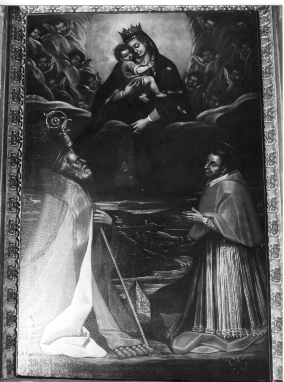 Madonna con Bambino appare a San Carlo Borromeo e a Sant'Andrea (dipinto) - ambito laziale (sec. XVII)