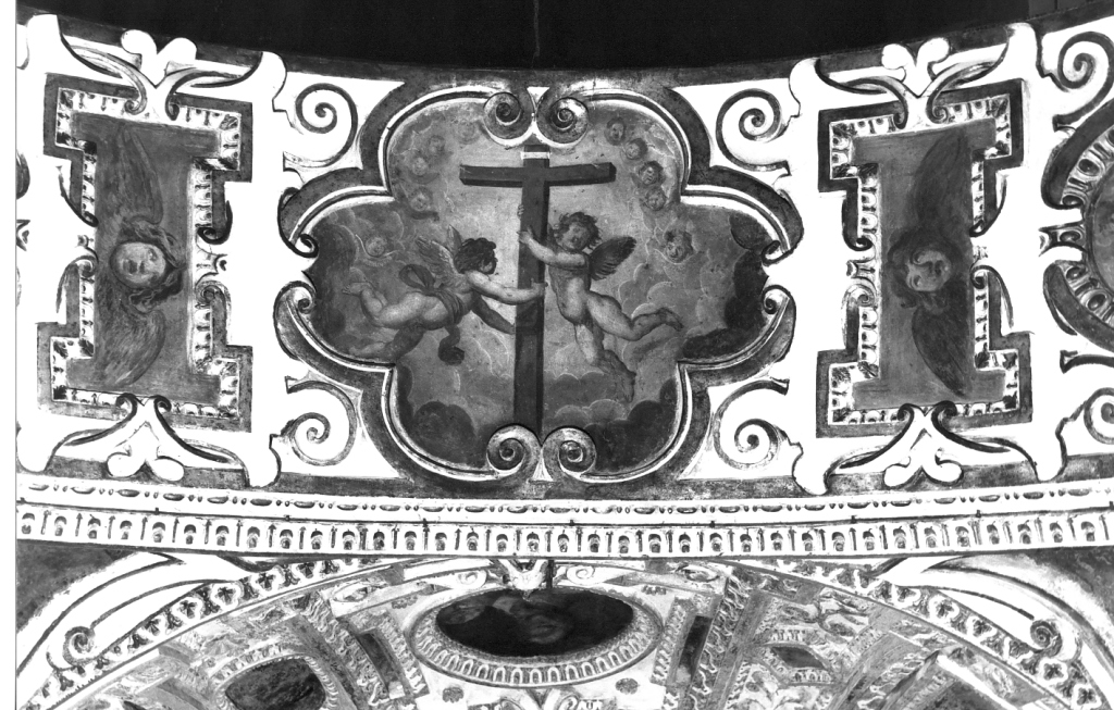 angeli sorreggenti la croce e cherubini (dipinto) di Fontebuoni Anastasio (sec. XVII)