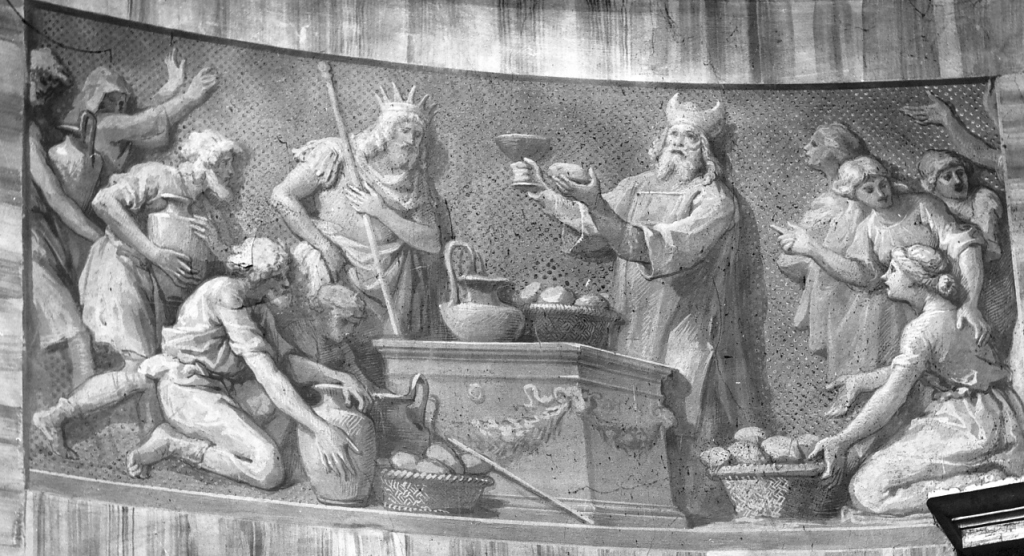Melchisedec offre il pane e il vino nel calice (dipinto) di Fontana Luigi (sec. XIX)