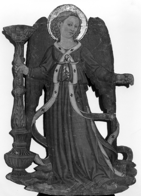 angelo reggicandelabro (dipinto) - ambito umbro (sec. XV)