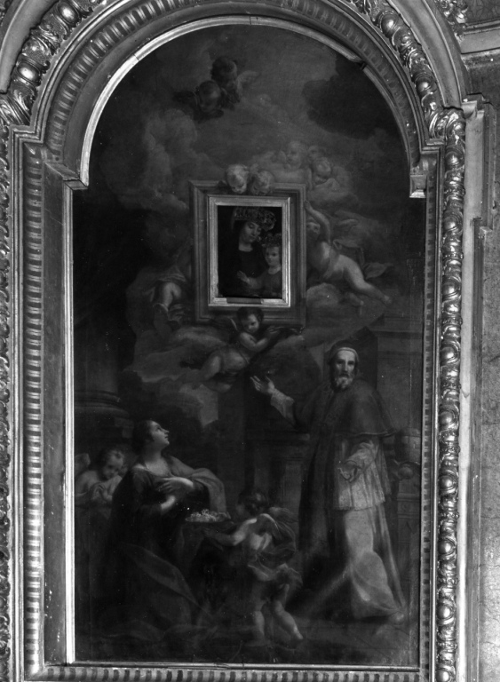 episodi della vita di Santa Dorotea e Santi francescani (pala d'altare) di Bucci Michele (sec. XVII)