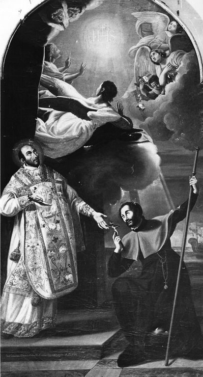 Sant'Ignazio di Loyola benedice San Francesco Saverio prima che parta per le missioni (dipinto) di Conca Sebastiano (sec. XVIII)