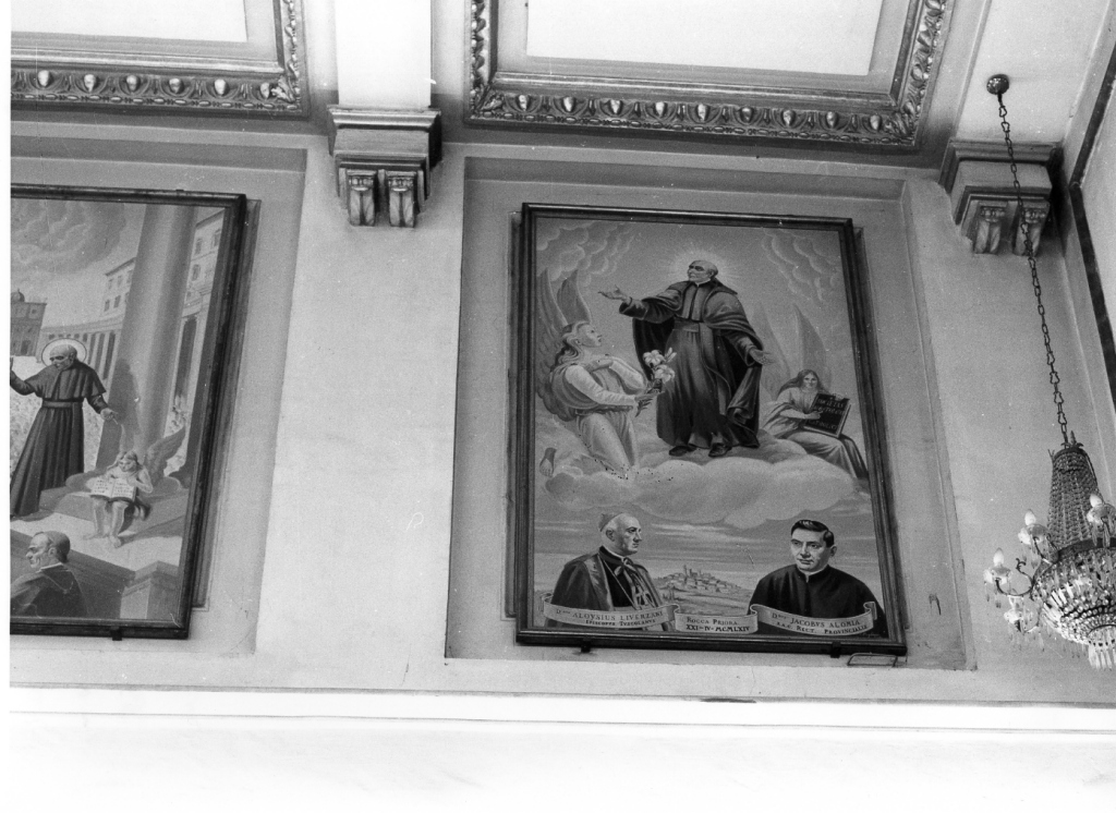 San Vincenzo Pallotti in gloria tra il vescovo di Frascati e il rettore provinciale, gloria di Santi (dipinto, ciclo) di Pagliari Curzio (sec. XX)