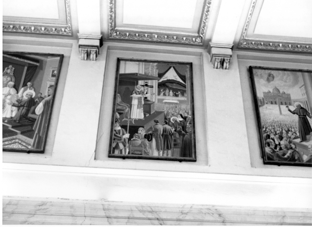 papa Pio IX approva la Regola dei padri Pallottini (dipinto, ciclo) di Pagliari Curzio (sec. XX)