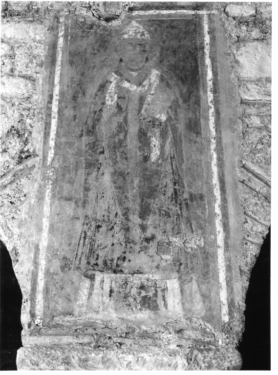 Santo vescovo (dipinto, frammento) - ambito laziale (fine/inizio secc. XIII/ XIV)