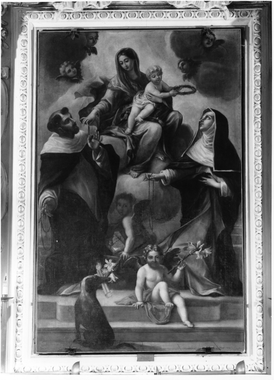 Madonna del Rosario con San Domenico e Santa Caterina da Siena (dipinto) di Ferrari Francesco (prima metà sec. XVIII)
