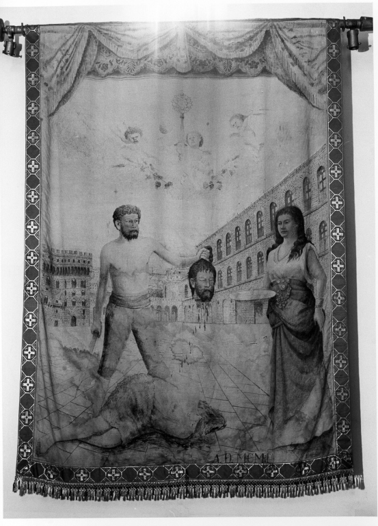 carnefice presenta a Salome la testa di San Giovanni Battista (stendardo processionale, elemento d'insieme) di Flamini A (inizio sec. XX)