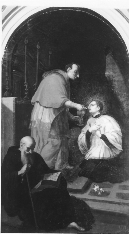 San Carlo Borromeo comunica San Luigi e Sant'Antonio Abate (dipinto) - ambito laziale (secc. XVII/ XIX)