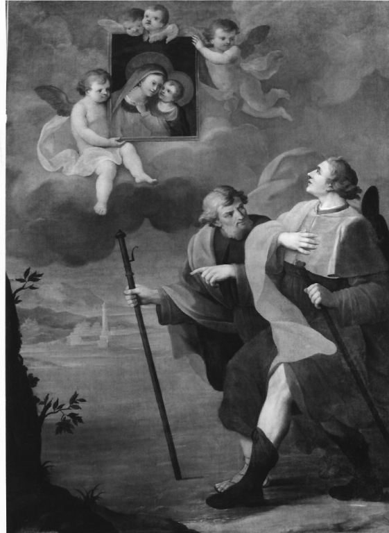 quadro della Madonna del Buon Consiglio portato in volo da angeli (dipinto) - ambito laziale (prima metà sec. XIX)