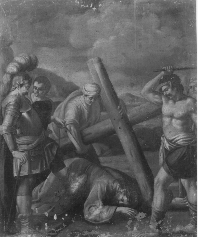 stazione IX: Gesù cade sotto la croce la terza volta (dipinto, serie) - ambito napoletano (sec. XVIII)