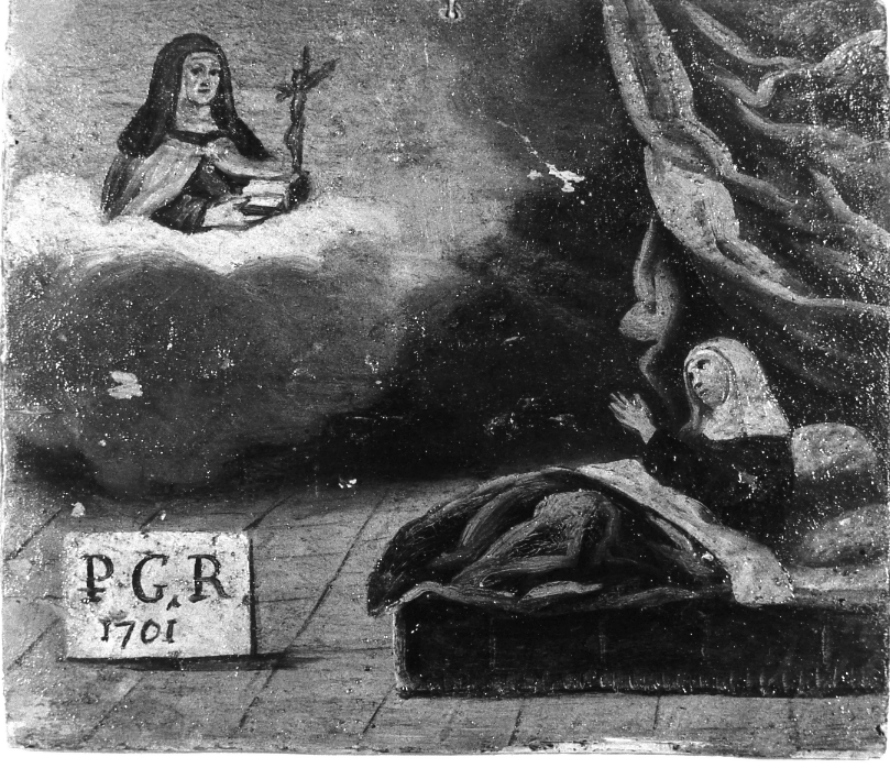 Venerabile Chiara Maria della Passione appare ad una suora ammalata (dipinto) - ambito romano (sec. XVIII)