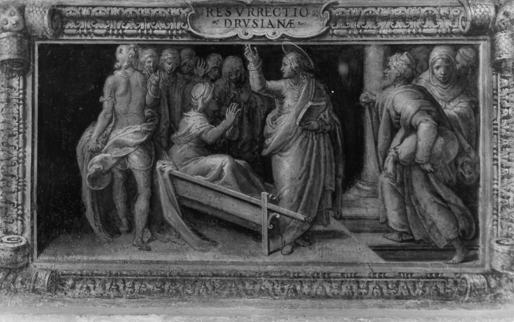 San Giovanni Evangelista resuscita Drusiana (dipinto) di Nebbia Cesare (sec. XVI)