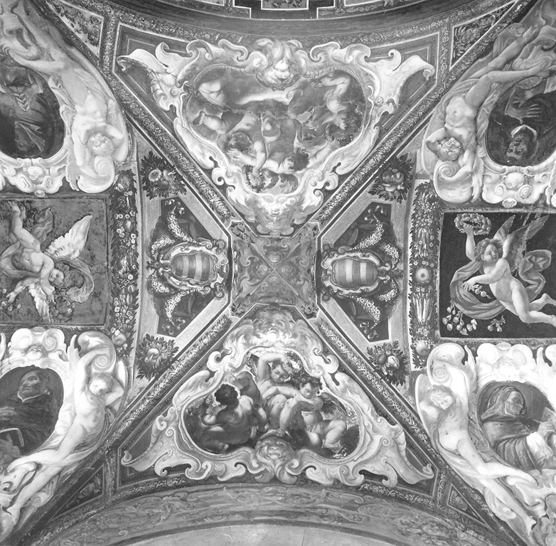 putti che giocano e stemmi (dipinto) - ambito romano (sec. XVII)
